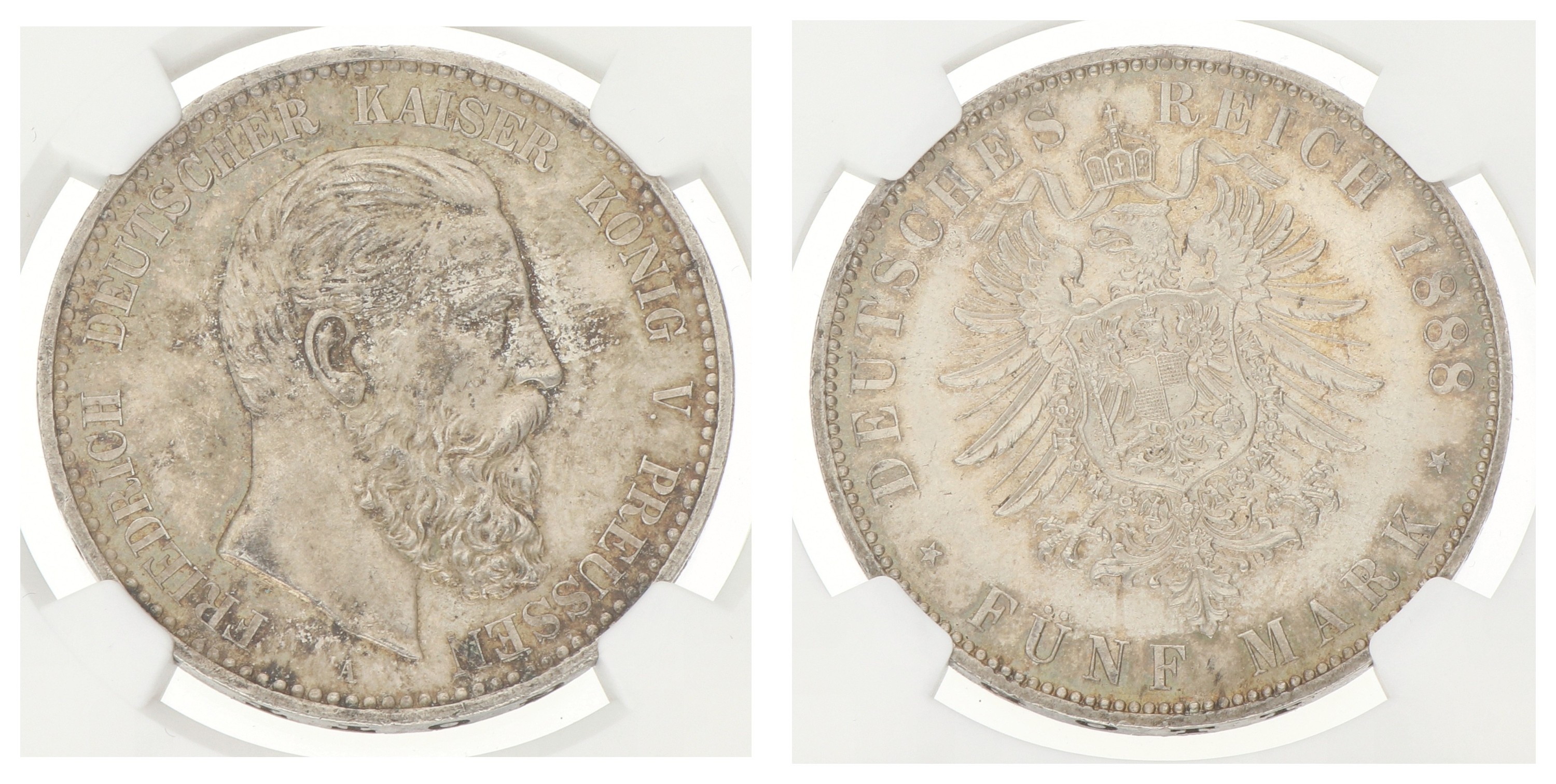 Goudwisselkantoor auction: German states. Prussia. Friedrich III. 5 Mark. 1888 A. MS 63.