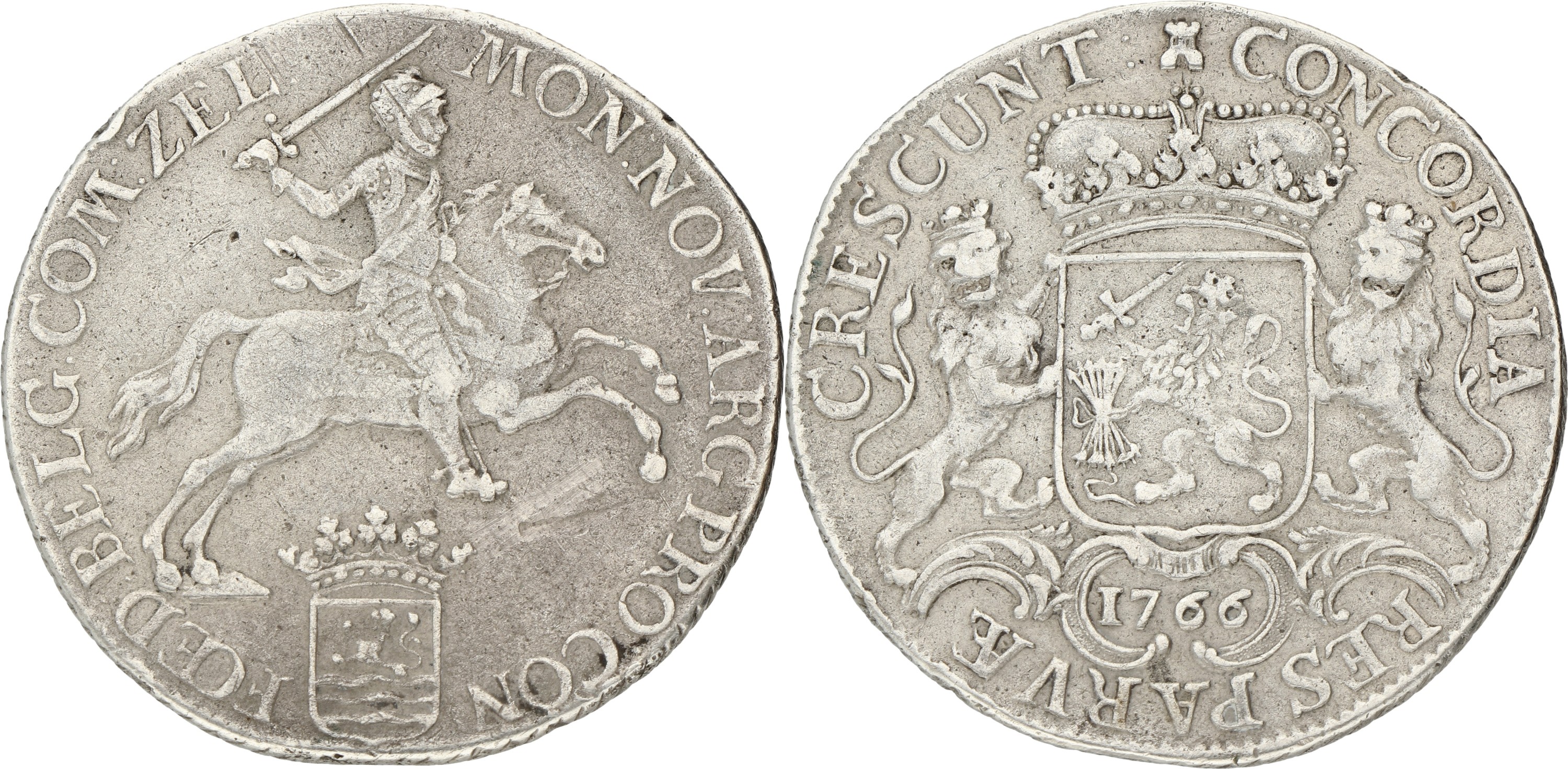 Halve dukaton of zilveren rijder. Zeeland. 1766. Fraai +.