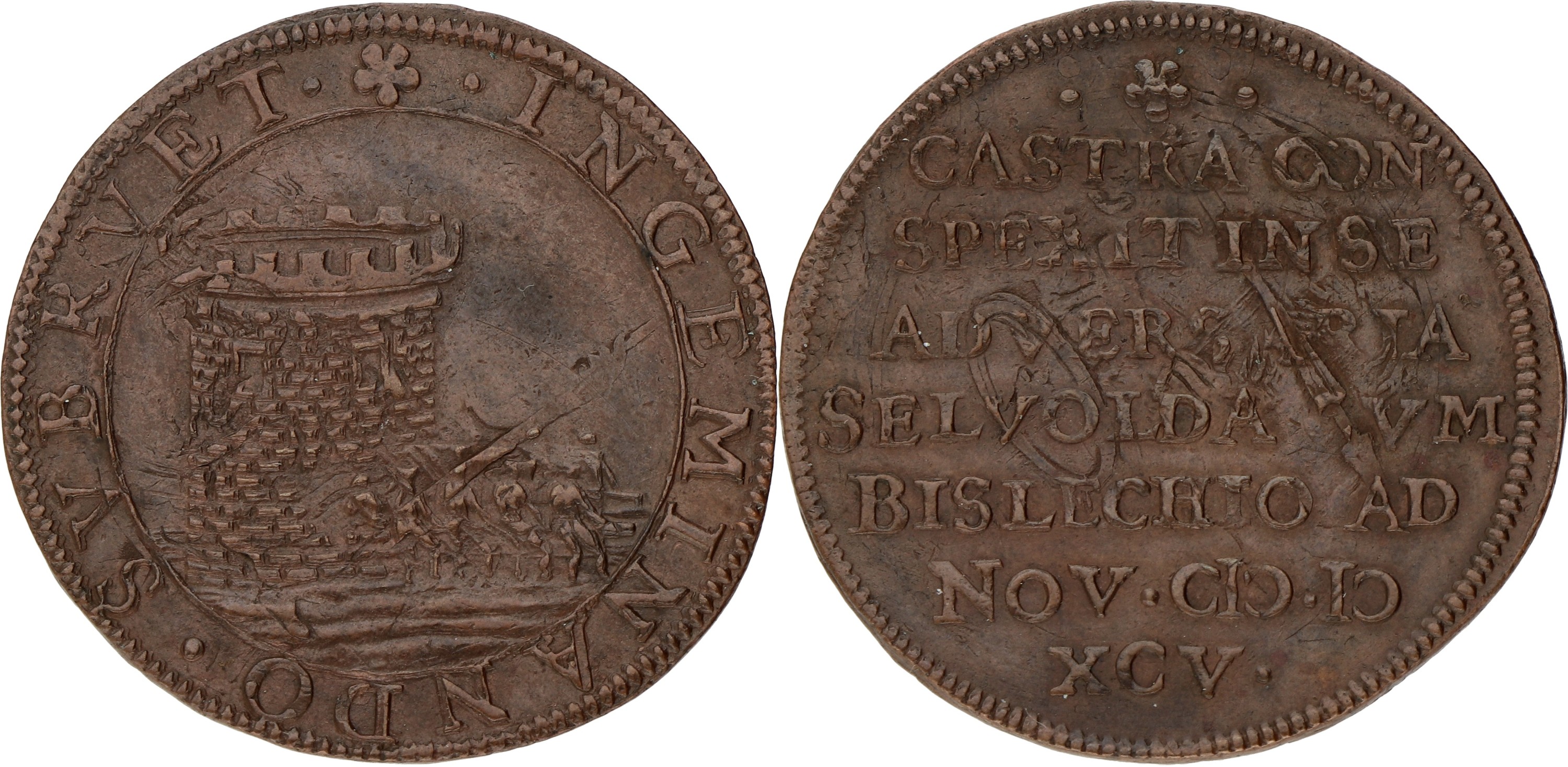 Noordelijke Nederlanden. Dordrecht. 1595. Oorlogshandelingen bij Selwolde en Bislich - Met overslagsporen van Jeton "De moed en de wijsheid van prins Mourits". XF.