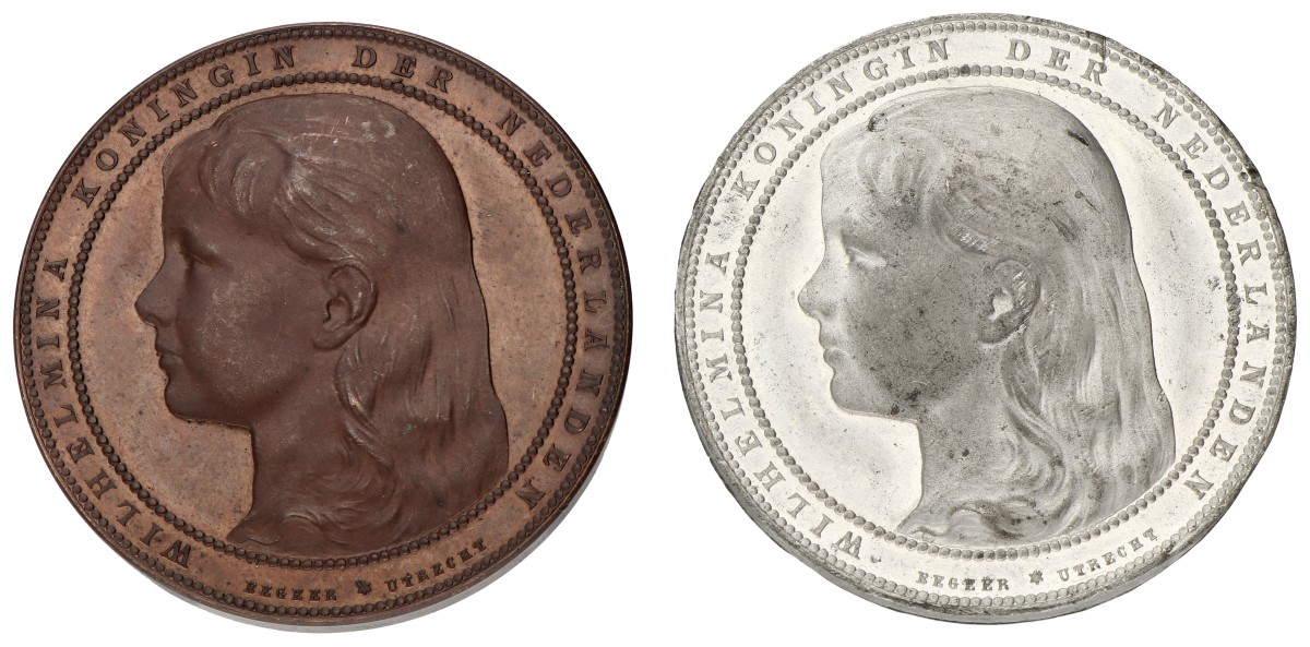Nederland. Dordrecht. 1893. Lot (2) Prijspenning Stoomkoffiebranderij. Average AUnc.