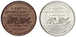 Nederland. Dordrecht. 1893. Lot (2) Prijspenning Stoomkoffiebranderij. Average AUnc.