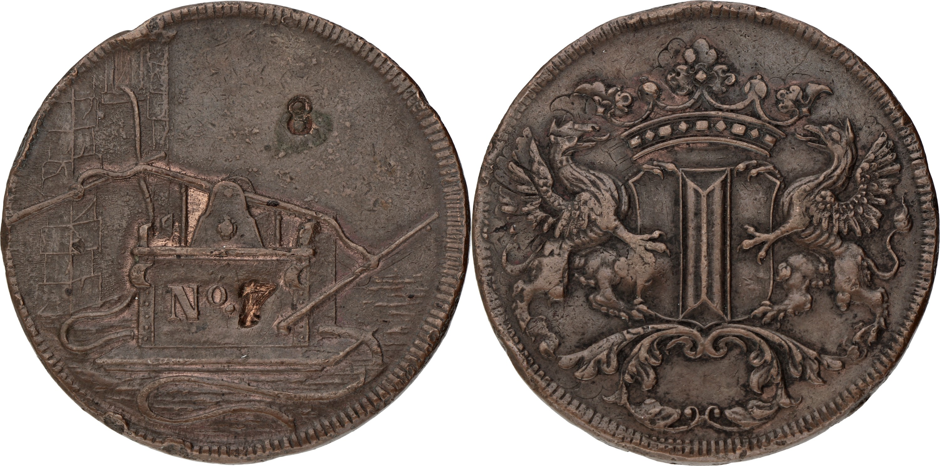 Nederland. Dordrecht. Zj. Brandspuitpenning Nr. 7 - met klop 8. VF +.