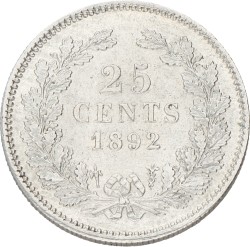 25 Cent. Wilhelmina. 1892. AUnc.