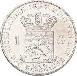 1 Gulden. Wilhelmina. 1892. AUnc