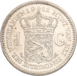 1 Gulden. Wilhelmina. 1911. AUnc.