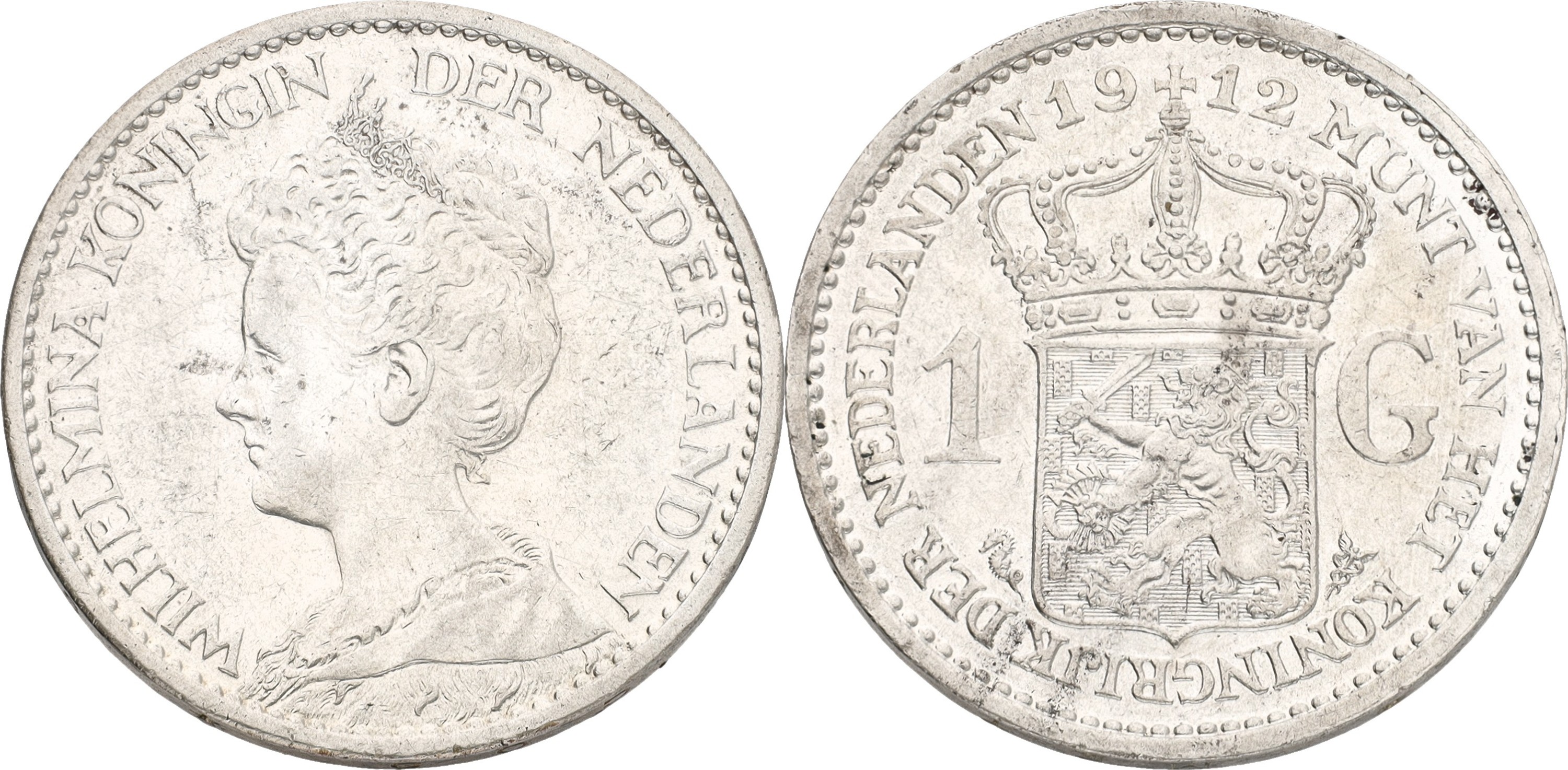 1 Gulden. Wilhelmina. 1912. XF -