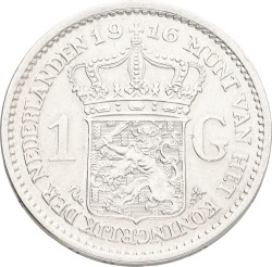 1 Gulden. Wilhelmina. 1916. XF