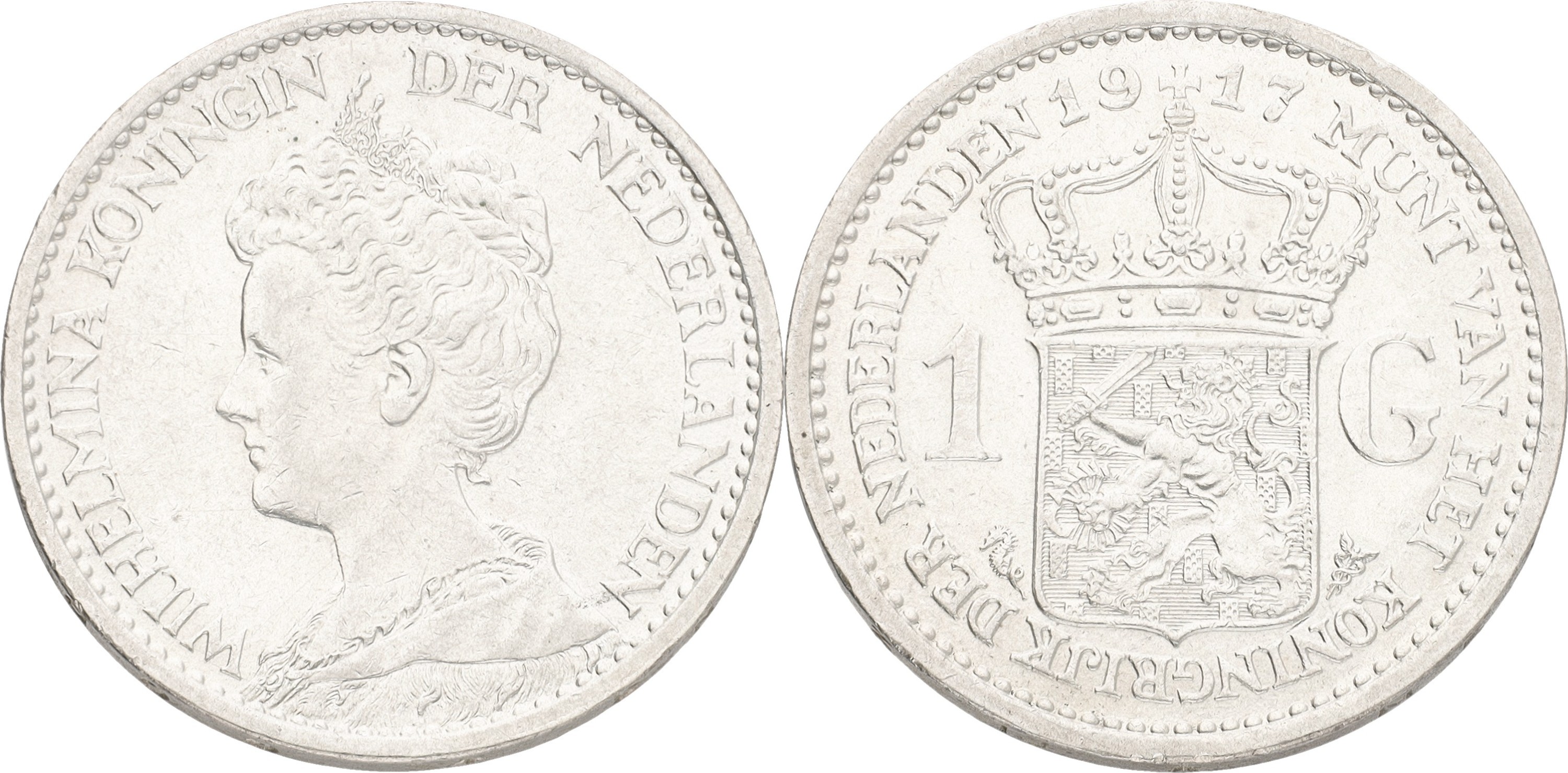 1 Gulden. Wilhelmina. 1917. XF