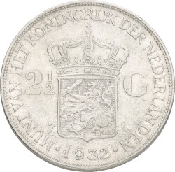 2½ Gulden. Wilhelmina. 1932. Wide hairlines. AUnc