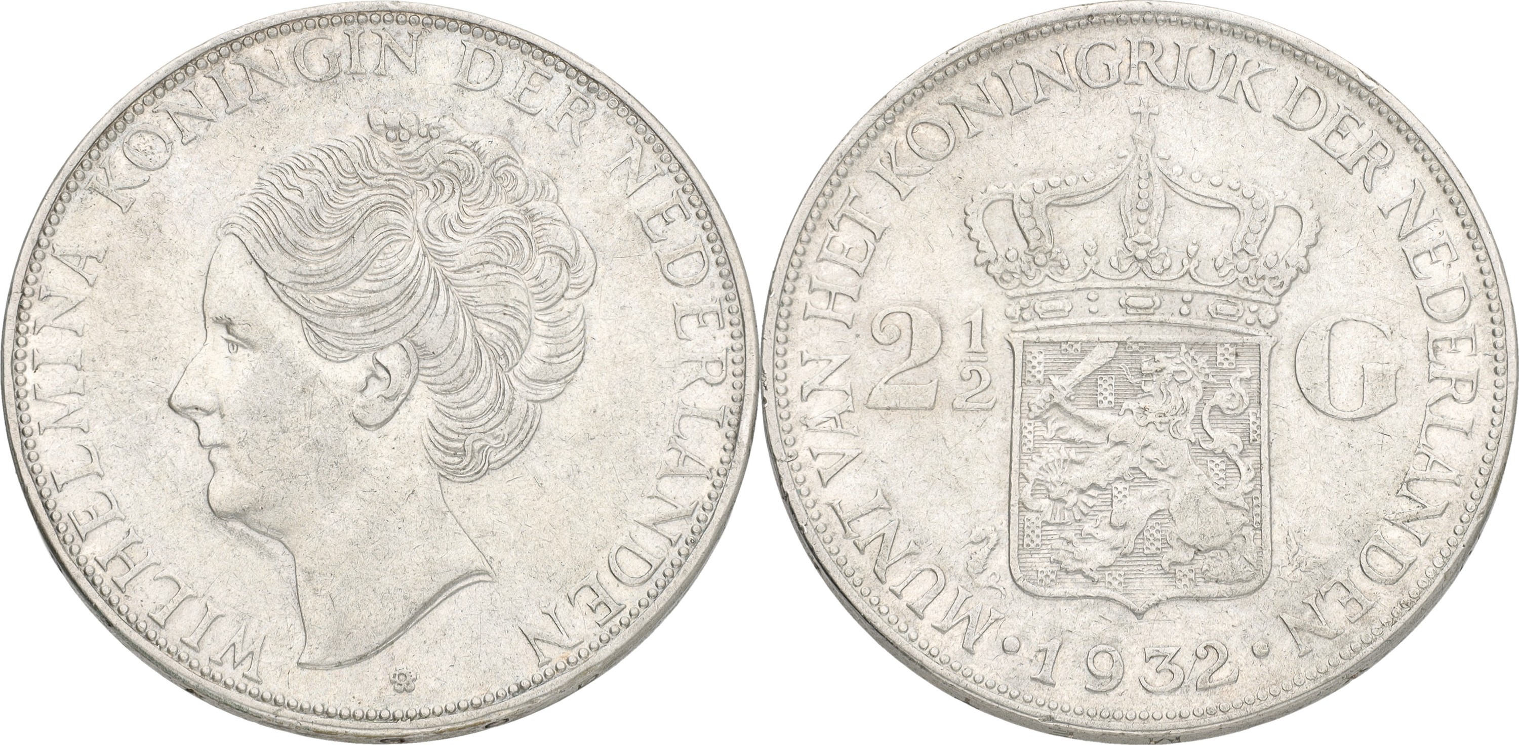 2½ Gulden. Wilhelmina. 1932. Wide hairlines. AUnc
