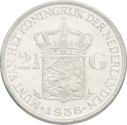 2½ Gulden. Wilhelmina. 1938 - Wide hairlines. AUnc