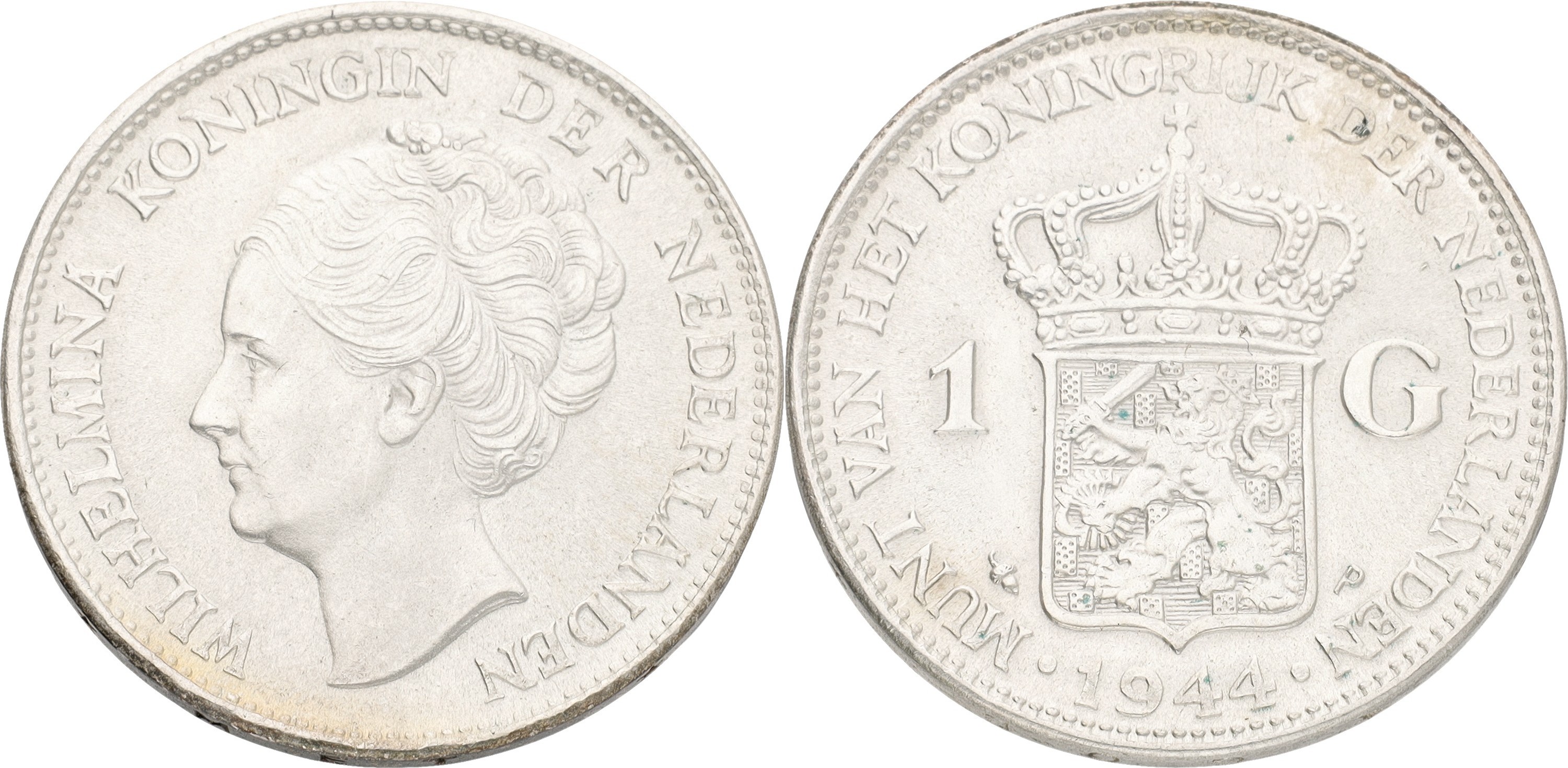 1 Gulden. Wilhelmina. 1944 P - Doorloper. AUnc
