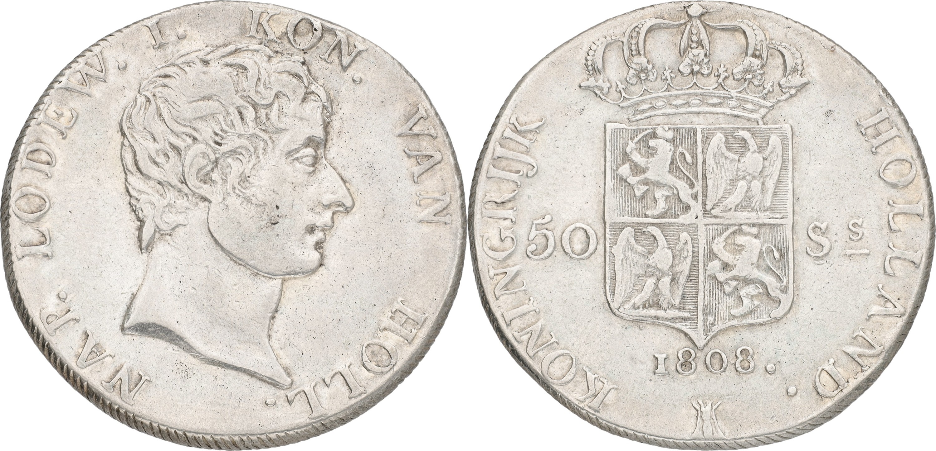 50 Stuiver. Lodewijk Napoleon. 1808. VF