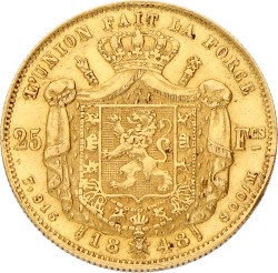 Belgium. Leopold I. 25 Francs. 1848 - With dot. VF +