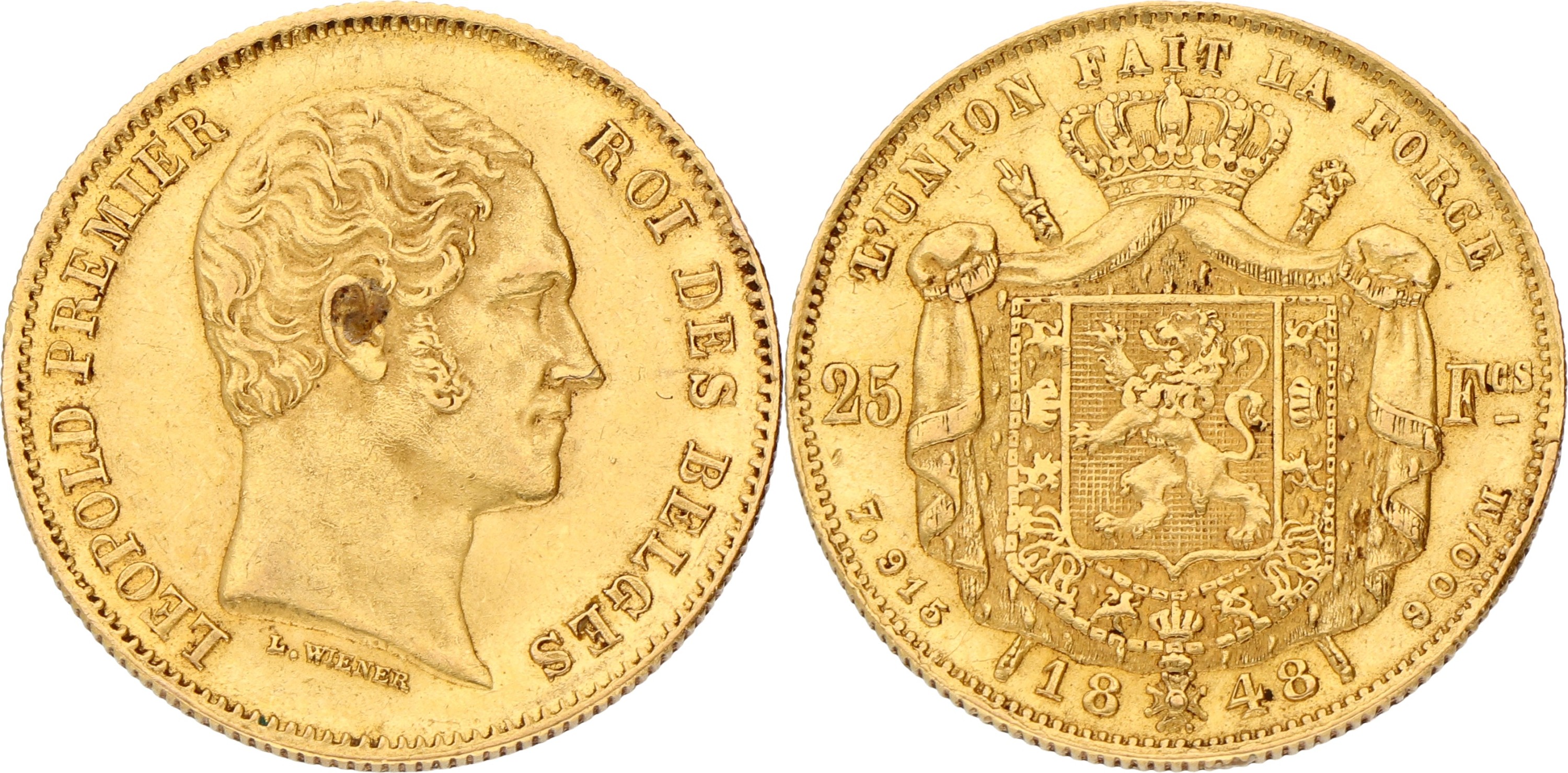 Belgium. Leopold I. 25 Francs. 1848 - With dot. VF +