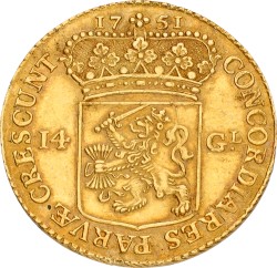 Gouden rijder van 14 gulden. Utrecht. 1751. VF +