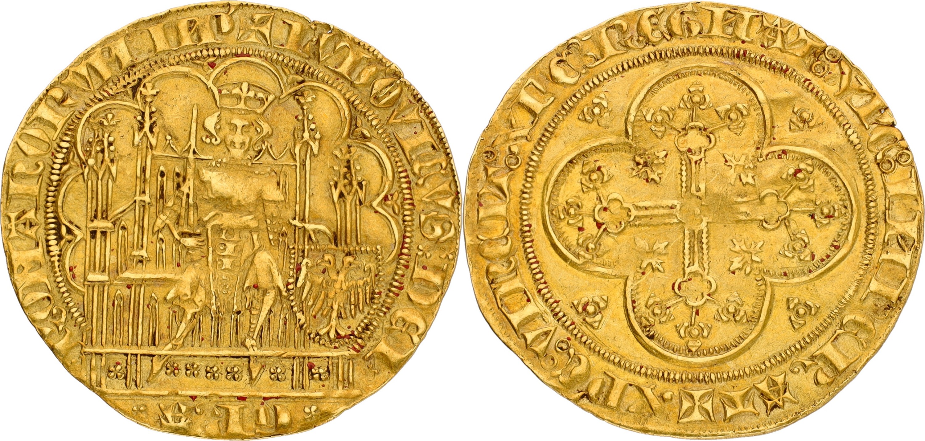 German states. Bavaria. Antwerp (struck on his return from England). Lüdwig IV der Bayer. Chaise d'Or - closed crown. ND (1328 - 1347). VF