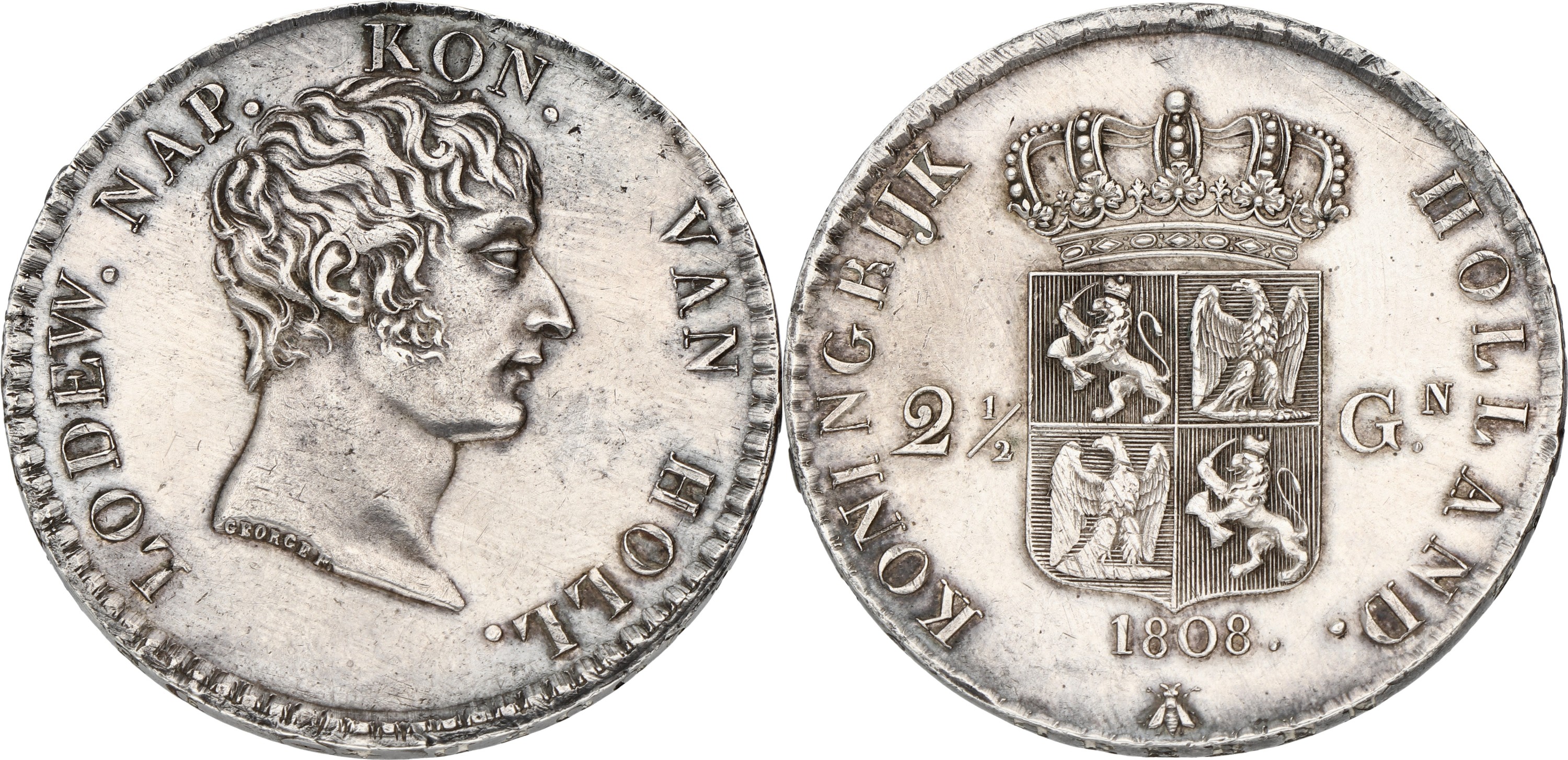 2½ Gulden. Lodewijk Napoleon. 1808. XF +