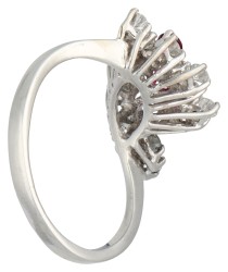 18K Witgouden ring bezet met ca. 0.48 ct. diamant en robijn