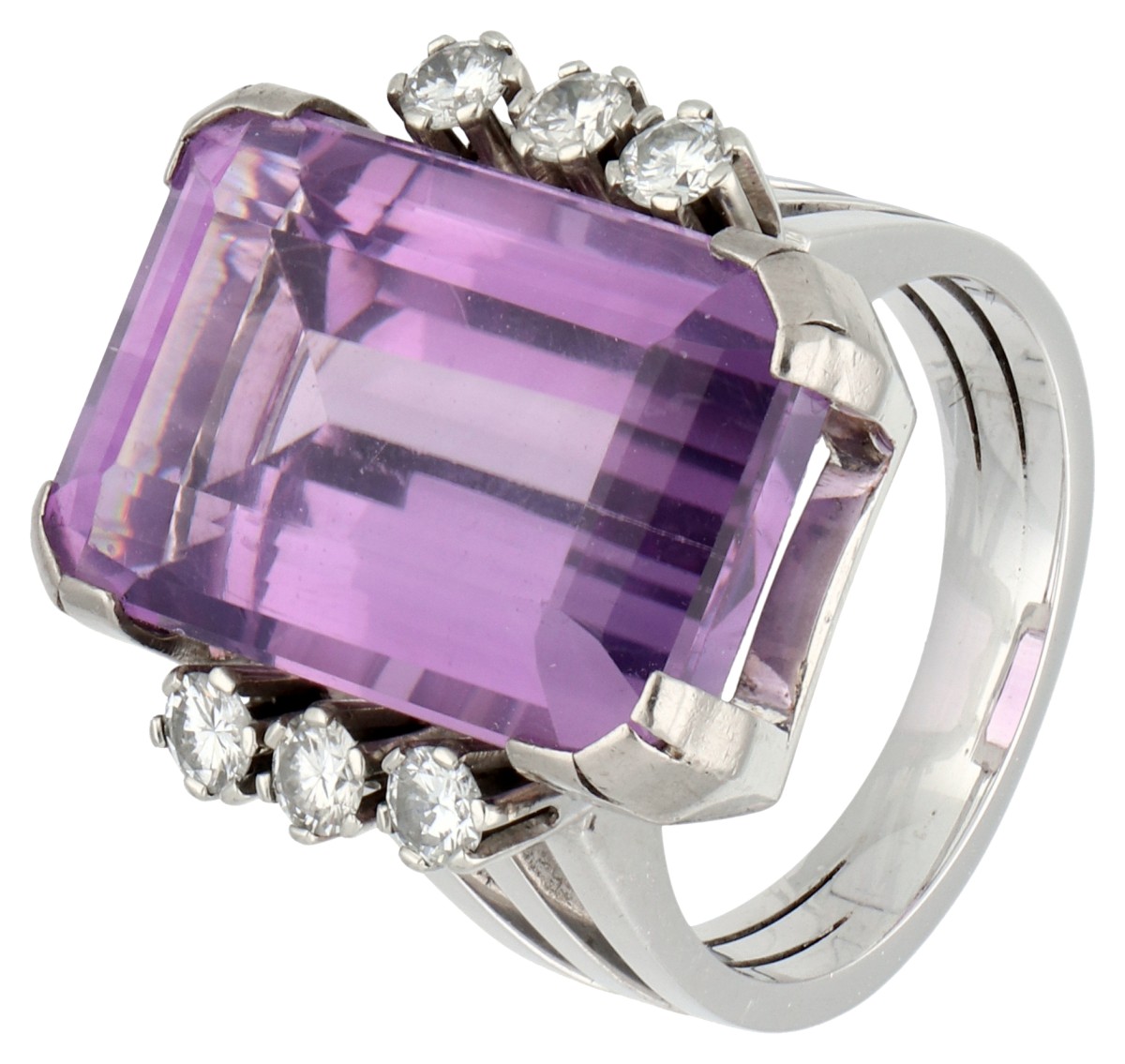 14K witgouden ring bezet met amethist en diamant 