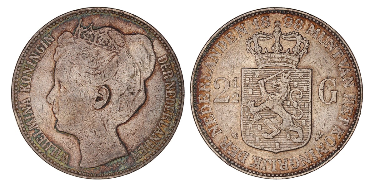 2½ Gulden Wilhelmina 1898. Fraai +.