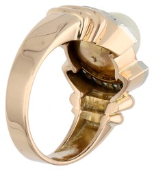 14K geelgouden ring bezet met parel en diamant