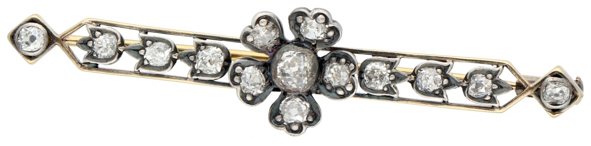 18K gouden met zilveren broche bezet met diamanten