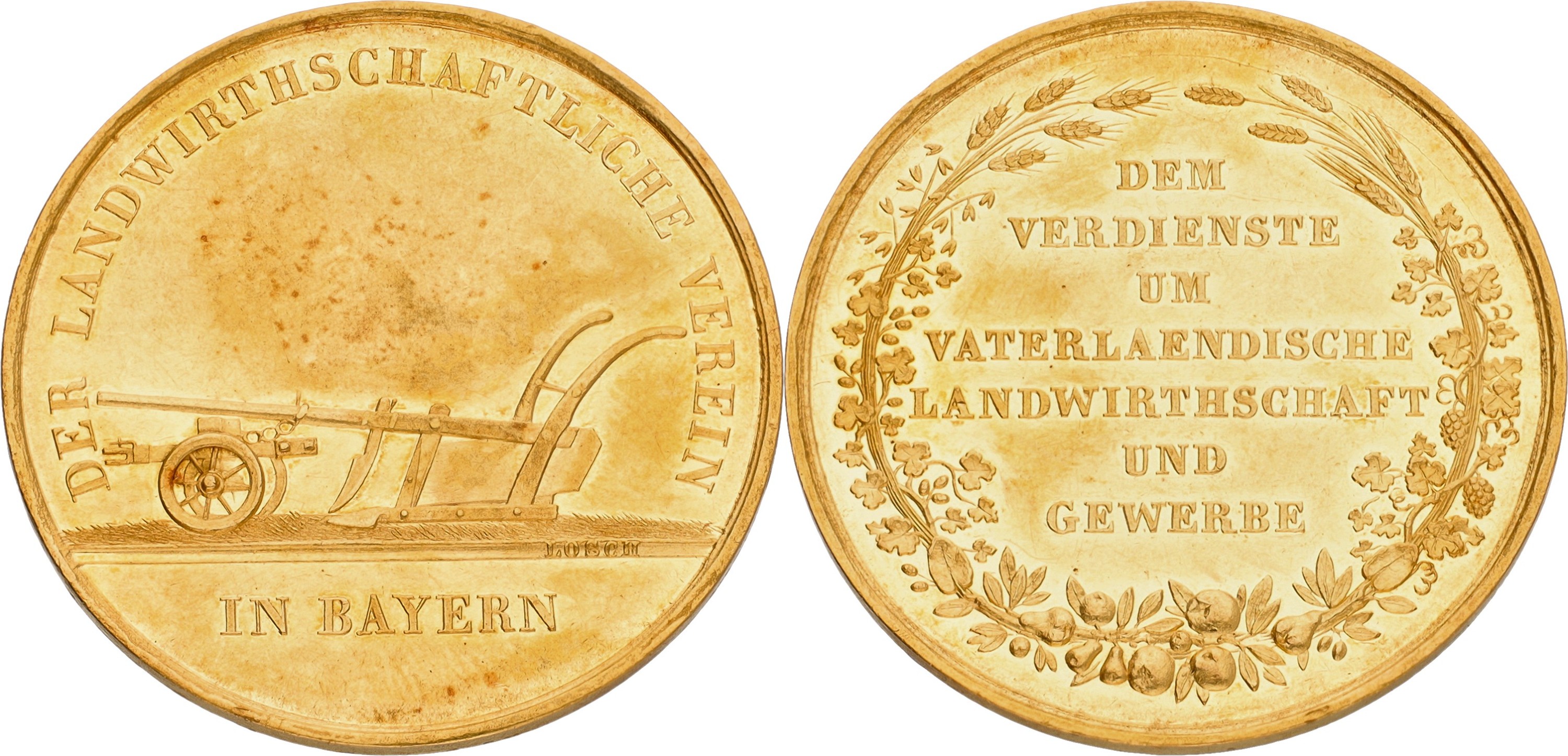 German states. Bavaria. ND. Agricultural golden price medal. XF