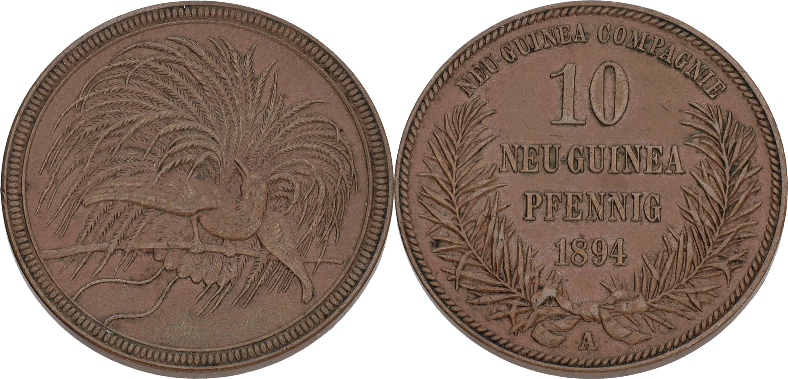 German New Guinea. German colony. 10 Pfennig. 1894 A. XF