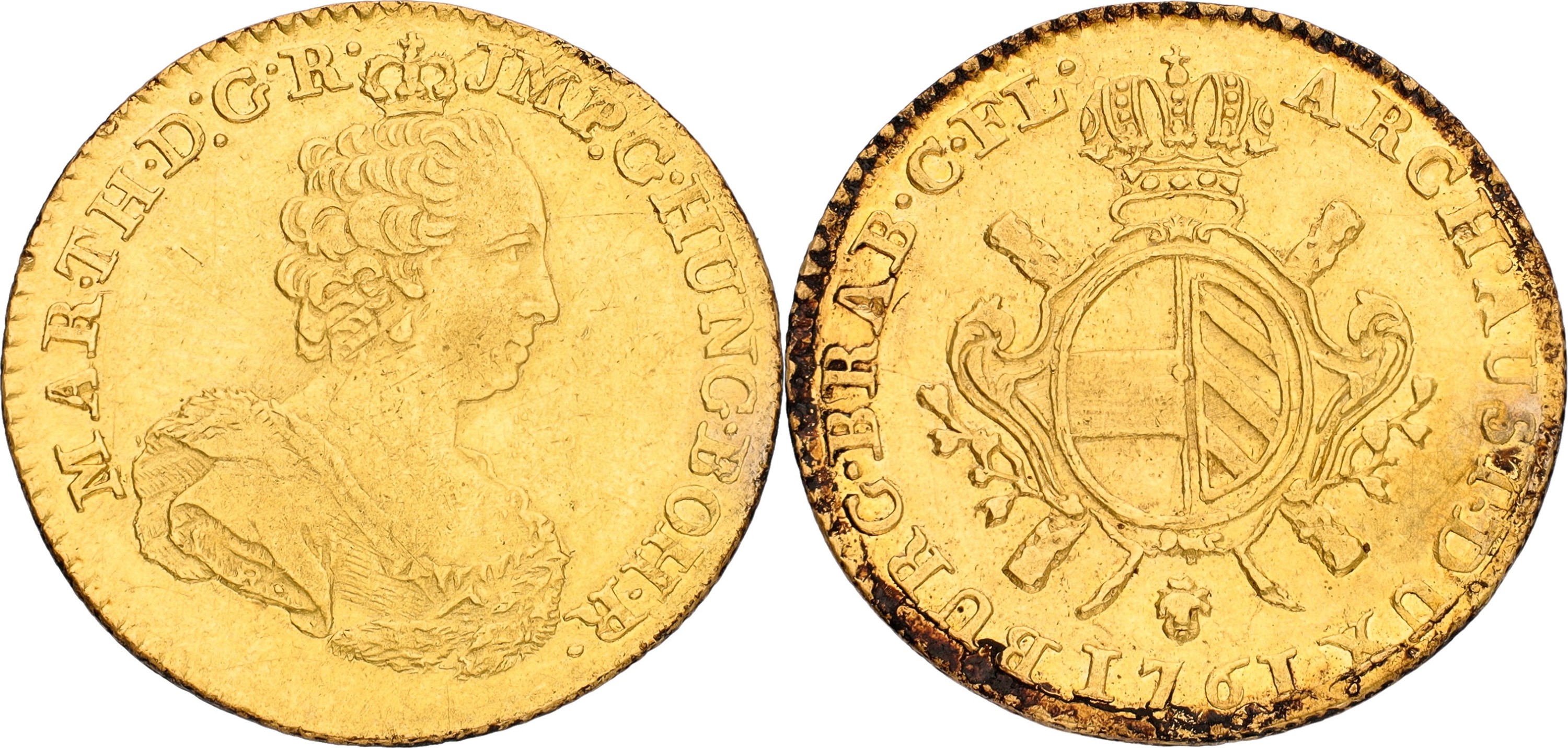 Dubbele soeverein. Brabant. Brussel. Maria Theresia. 1761. XF -