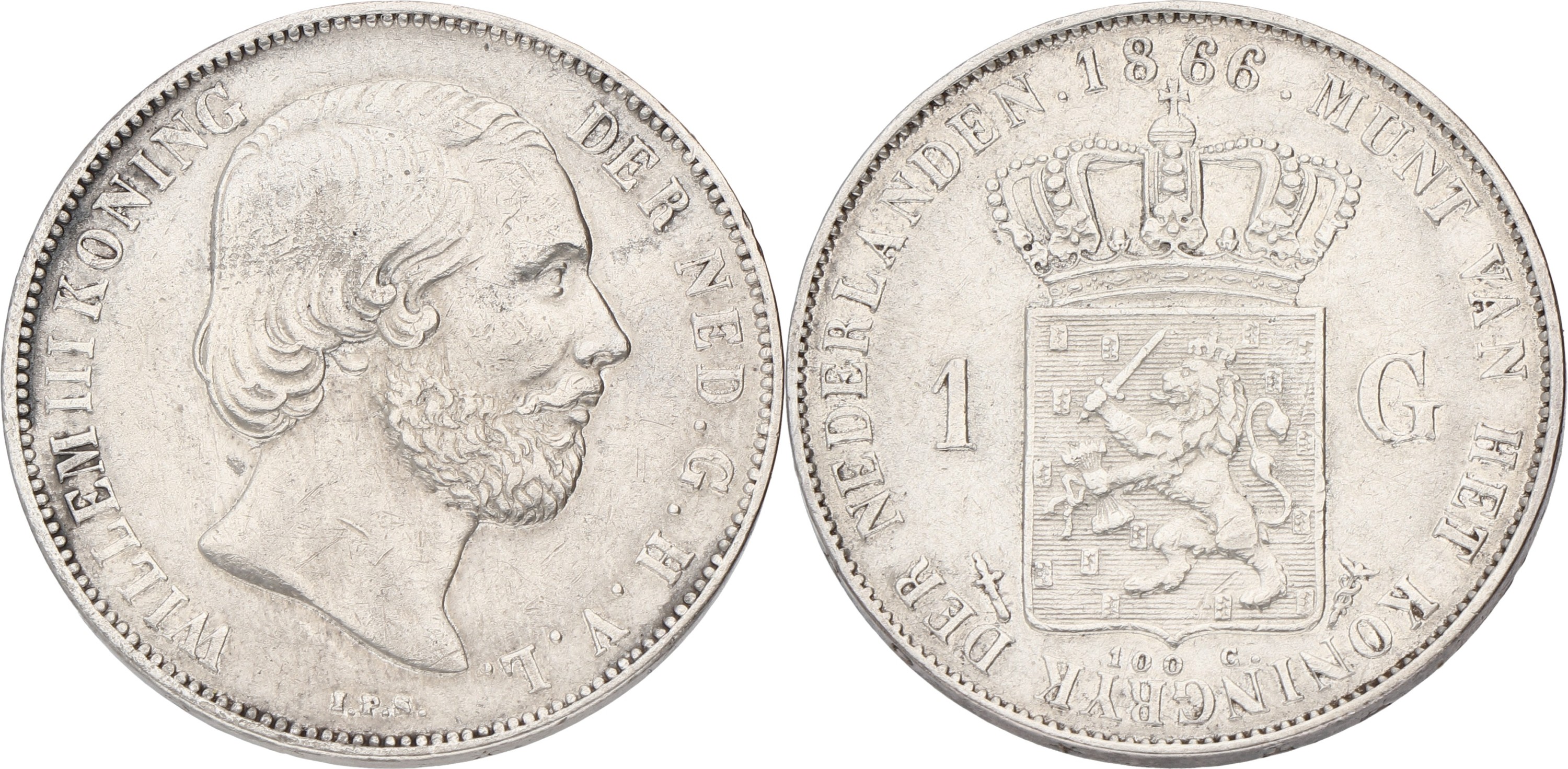 1 Gulden. Willem III. 1866. XF -