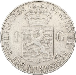 1 Gulden. Wilhelmina. 1906. VF.