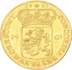 Gouden rijder van 14 gulden. Utrecht. 1751. XF