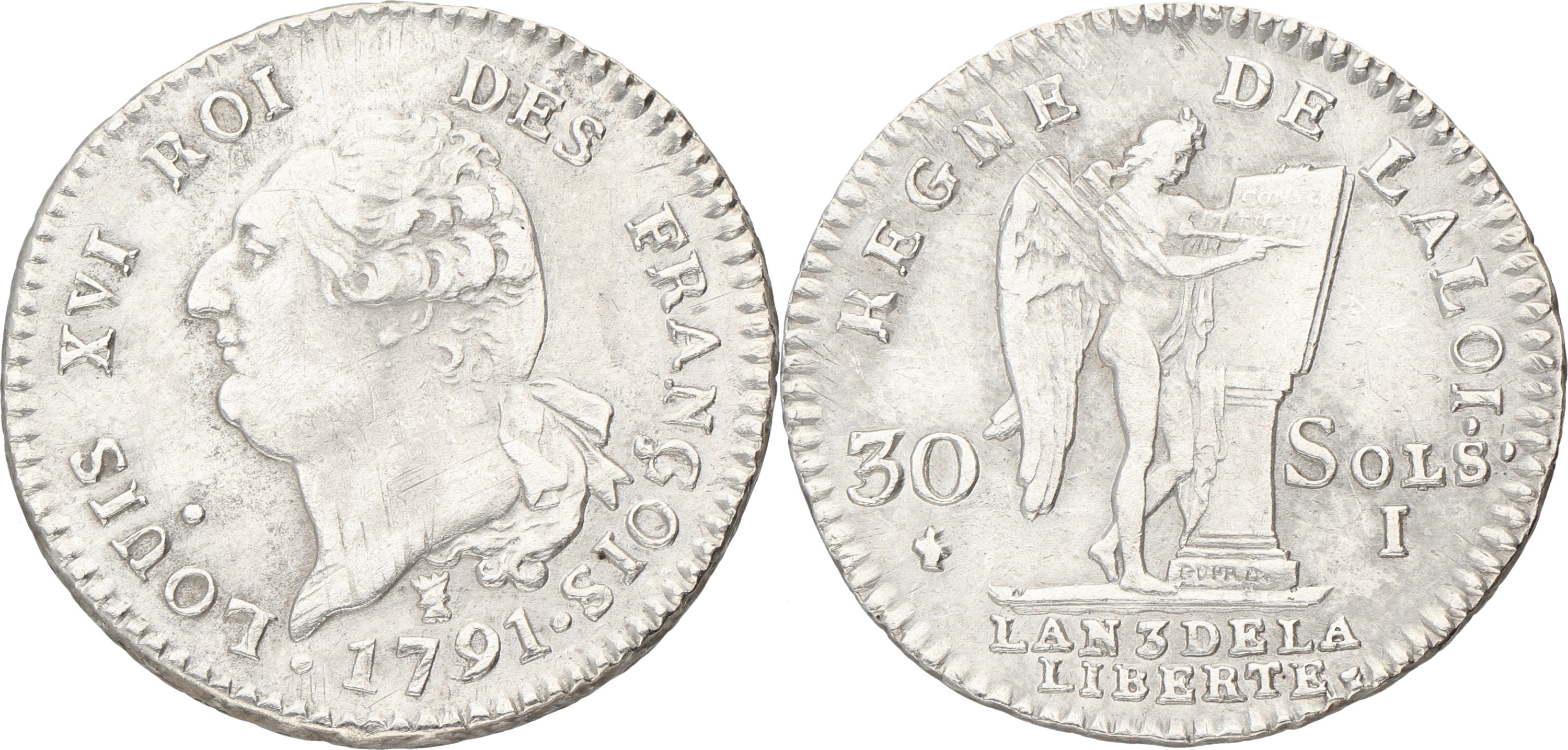 France. Limoges. Louis XVI. 30 Sols. 1791. XF