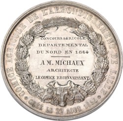 France. Lille. 1853/1864. Agricultural price medal for the district of Lille - Given to A. M. Michaux. XF +