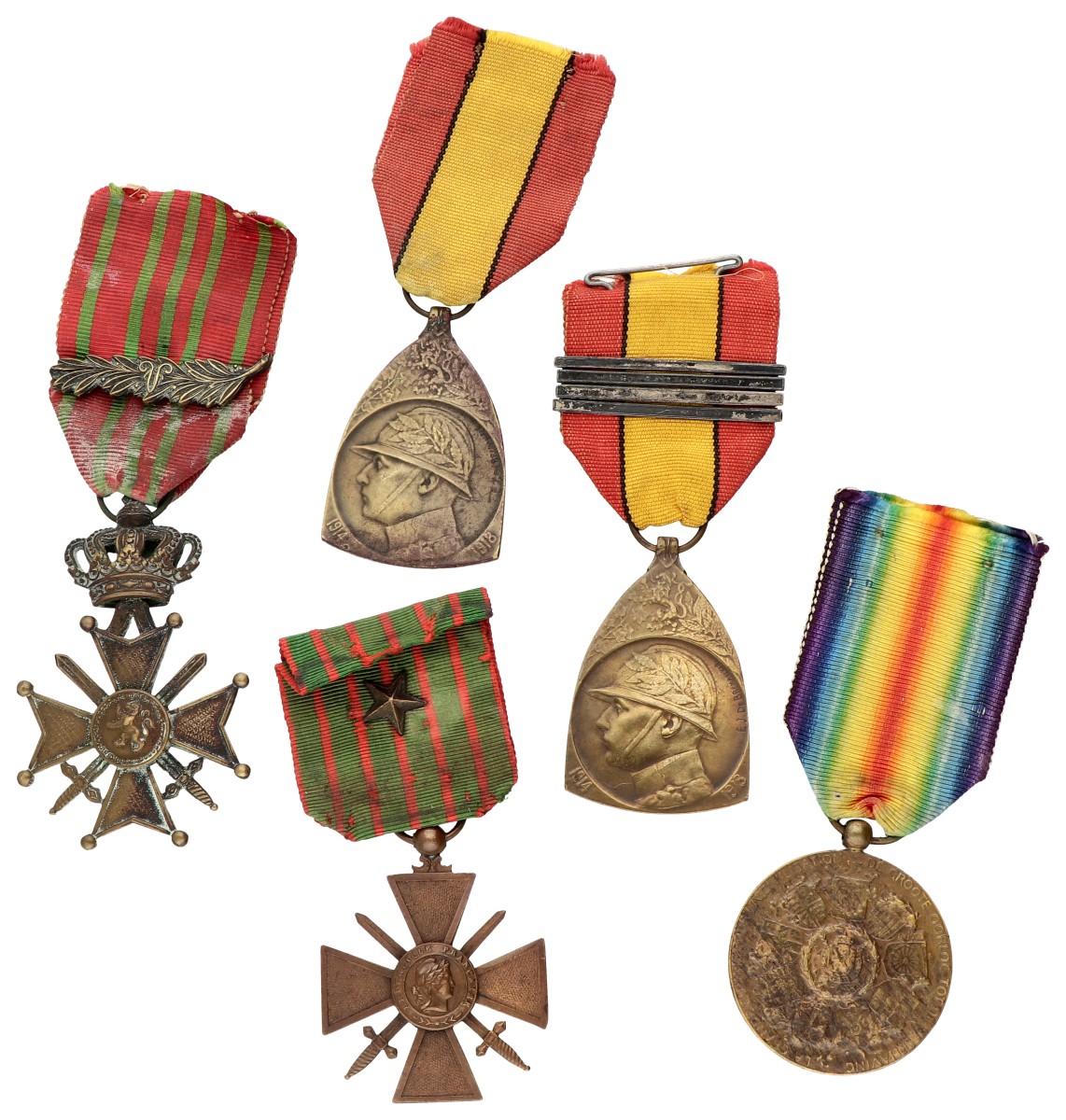Goudwisselkantoor auction: Belgium & France. 1914 - 1918. Lot (5) Mixed medals - Ao. War crosses & Commemorative medals