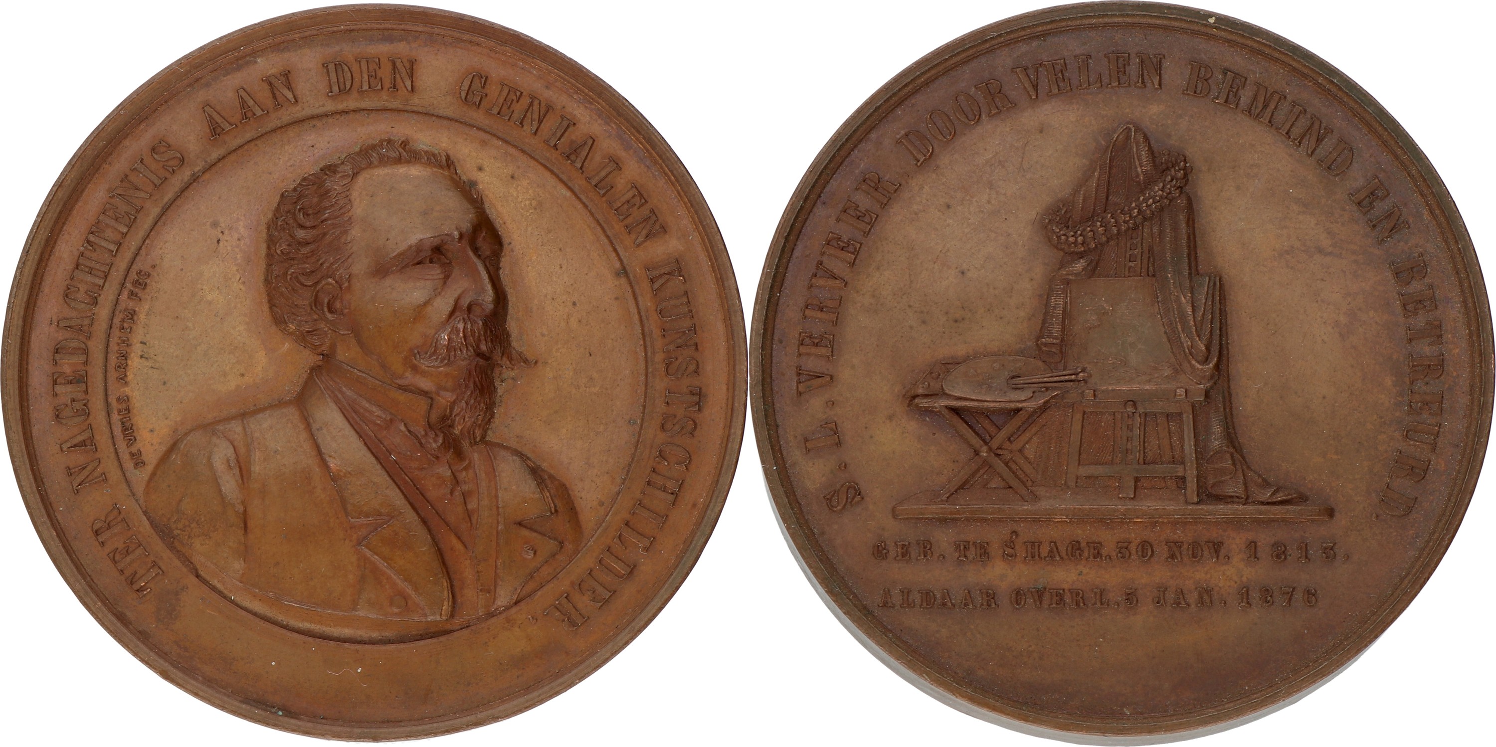 Nederland. 1876. Overlijdenspenning 'S.L. Verveer 1813-1876 - Kunstschilder te Den Haag'. XF