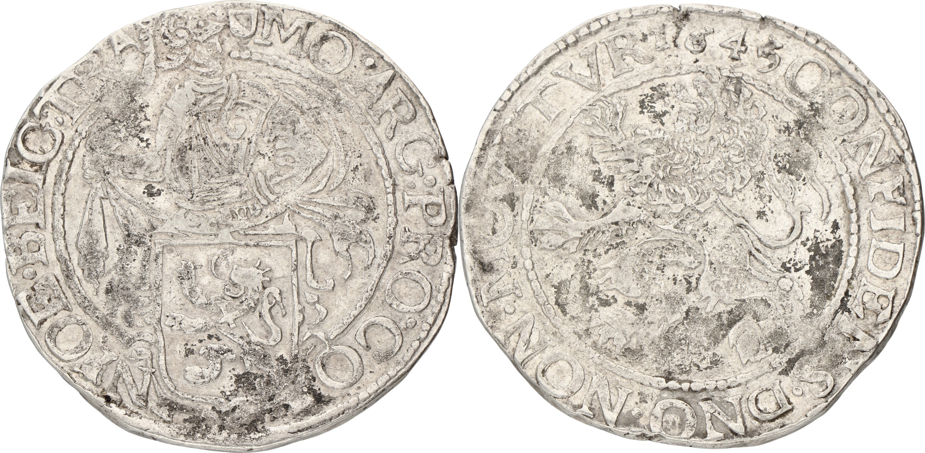 Leeuwendaalder op generaliteitsvoet. Utrecht. 1645 gekroonde leeuw & kruis op schoft. VF