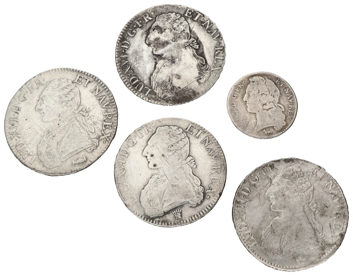 Goudwisselkantoor auction: France. Louis XV & XVI. Lot (5) ⅕ & 1 Écu. Average VF