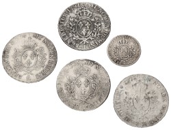 France. Louis XV & XVI. Lot (5) ⅕ & 1 Écu. Average VF