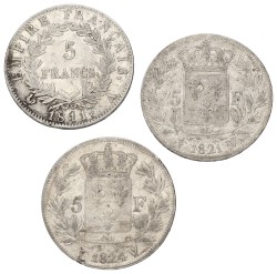 France. Napoleon & Louis XVIII. Lot (3) 5 Francs. Average VF