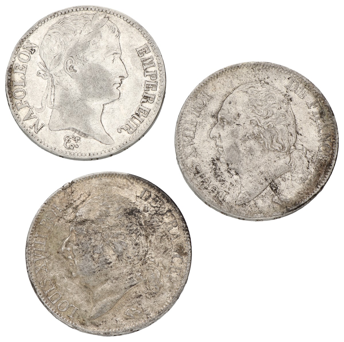 Goudwisselkantoor auction: France. Napoleon & Louis XVIII. Lot (3) 5 Francs. Average VF
