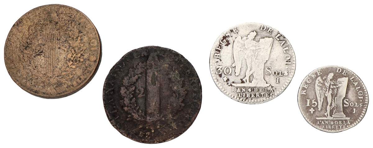 Goudwisselkantoor auction: France. Louis XVI. Lot (4) 2, 15 & 30 Sols. Average VF