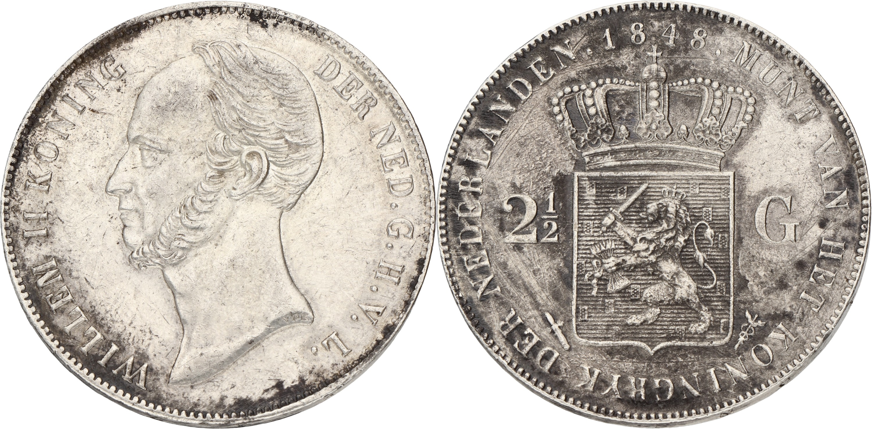 Goudwisselkantoor auction: 2½ Gulden. Willem II. 1848. XF