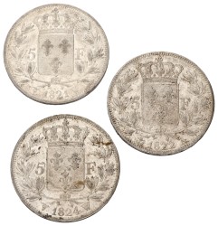 France. Louis XVIII. Lot (3) 5 Francs. Average VF