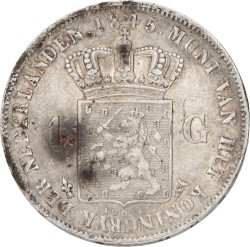 1 Gulden. Willem II. 1845. Without stripe between crown and shield. XF -