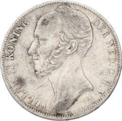 1 Gulden. Willem II. 1845. Without stripe between crown and shield. XF -