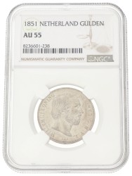 1 Gulden. Willem III. 1851. AU 55