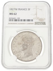 5 Francs. Second kingdom. Charles X. 1827 W. MS 62