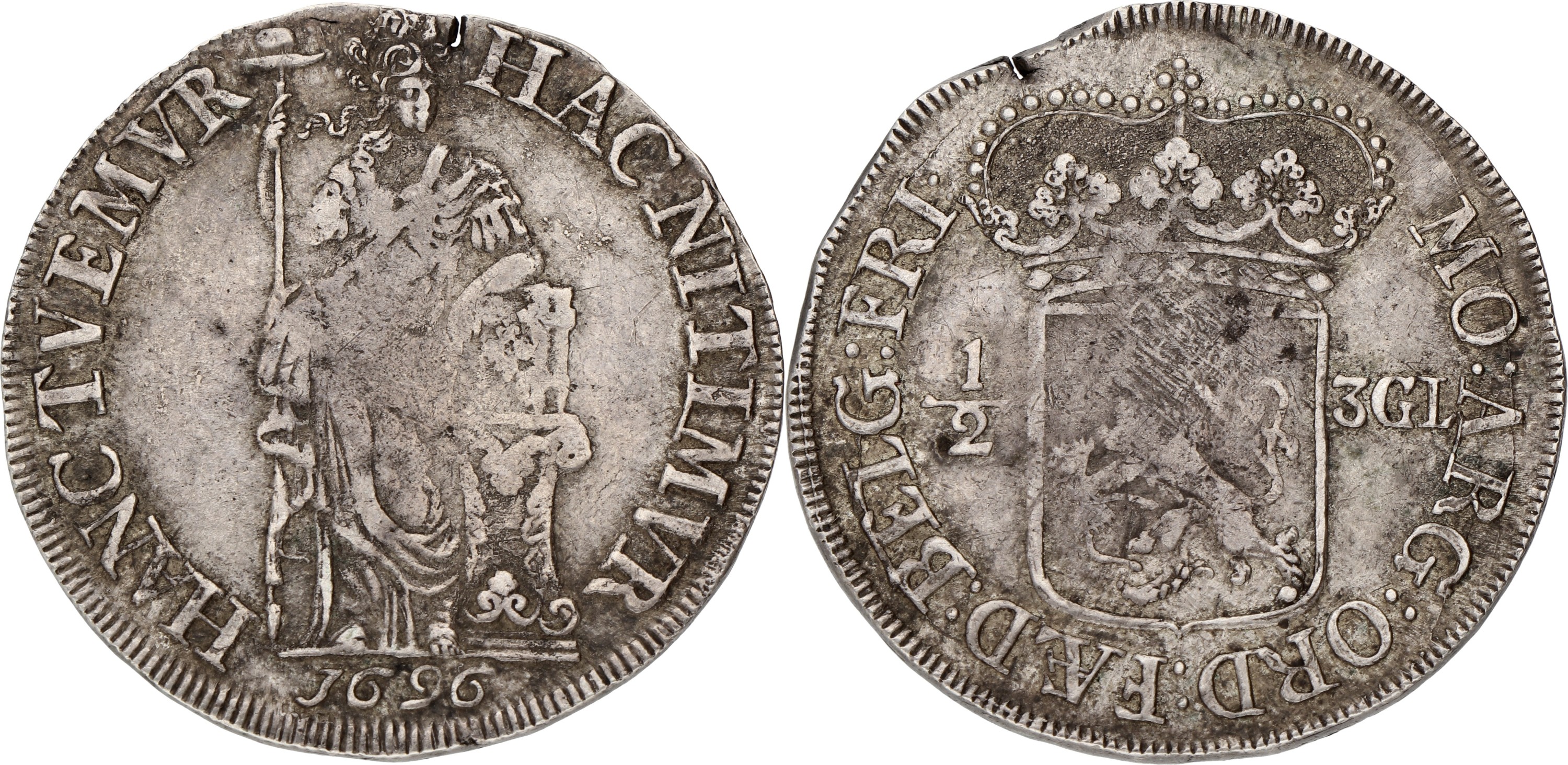 Halve 3 gulden. Friesland. 1696. VF